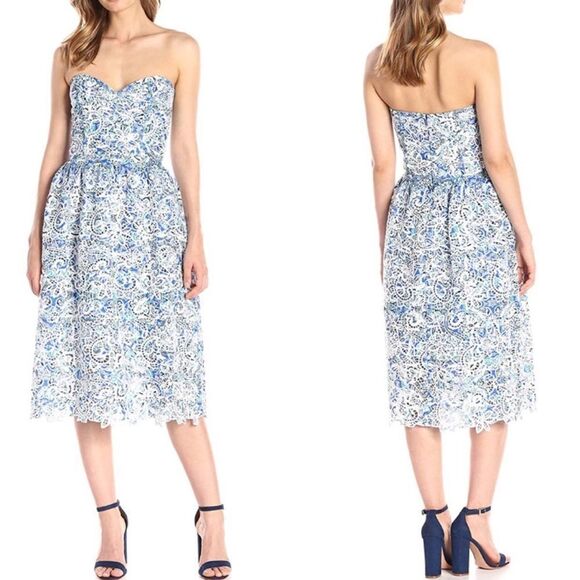 Parker Azalea Strapless Sweetheart-Neck Lace Dress, Glacius Brocatto eyelet midi - Picture 2 of 11